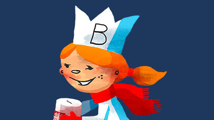 Baltazar předává samolepku